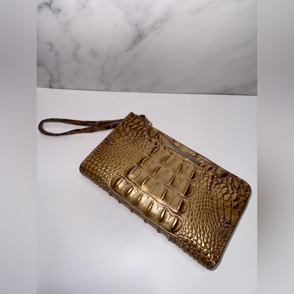 Brahmin Metallic Gold & Tan Embossed Wristlet